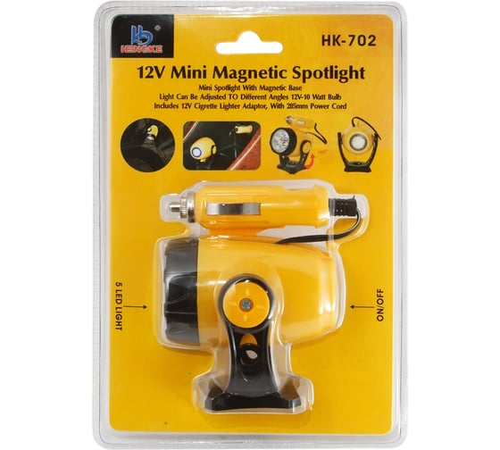 Лампа переносная Автостоп YELLOW 5 LED на магните со штекером в прикуриватель 12V AL-702 668471