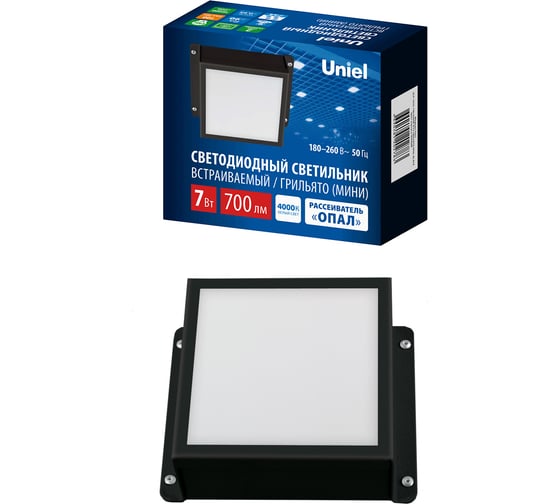 Светодиодный светильник Uniel ULP-1010-7W/4000K IP54 GRILYATO OPAL BLACK UL-00012838
