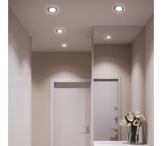 Встраиваемый светильник для натяжных потолков с белой LED подсветкой FERON CD4037 RGB GX53, прозрачный, хром, 41905