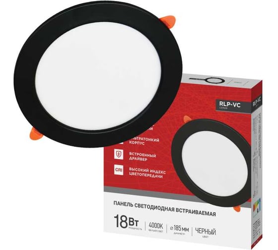 Панель светодиодная встраиваемая круглая IN HOME RLP-VC 1840BL 18Вт 230В 4000К 1440Лм 185мм черная IP40 4690612064093