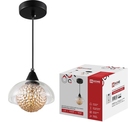 Светильник подвесной под лампу IN HOME MODERN MONA-PN-G9-BL 1xG9 1м янтарный плафон, черный корпус 4690612068534