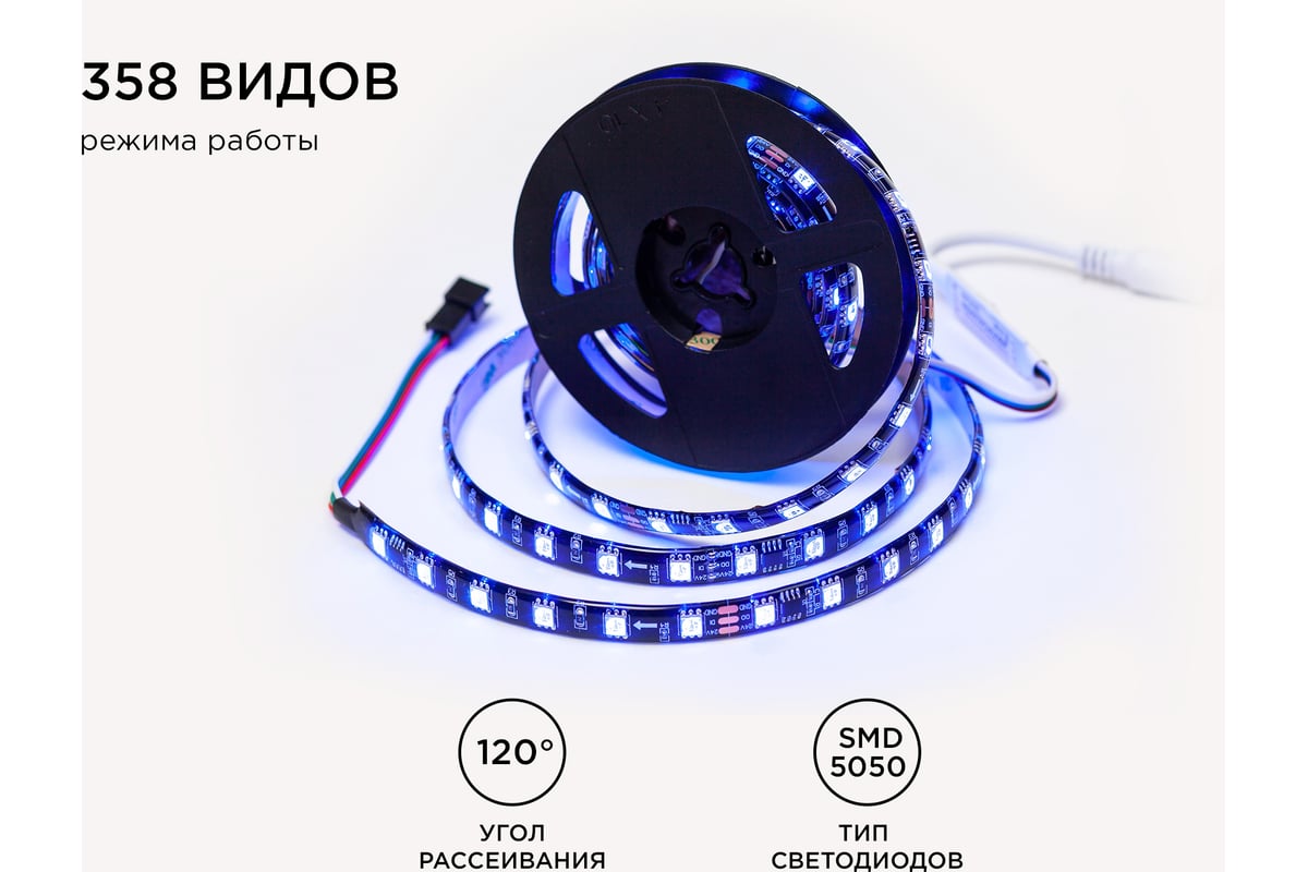 Комплект адресной ленты Apeyron 24В, 14,4Вт/м, smd5050, 60д/м, IP65,  подложка 10мм(черная), 2м, RGB/ 10-97 - выгодная цена, отзывы,  характеристики, фото - купить в Москве и РФ