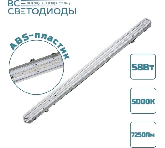 Линейный светодиодный светильник ВСЕСВЕТОДИОДЫ Айсберг 58Вт, 7250Lm, IP65, 5000-5500К, Прозрачный vs1411-58-tr-5k