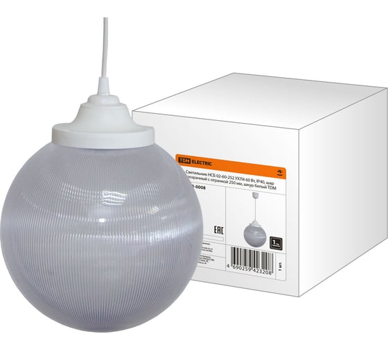 Светильник TDM ELECTRIC НСБ 02-60-252 УХЛ4 60 Вт, IP40, шар прозрачный с огранкой 250 мм, шнур белый SQ0313-0008 1