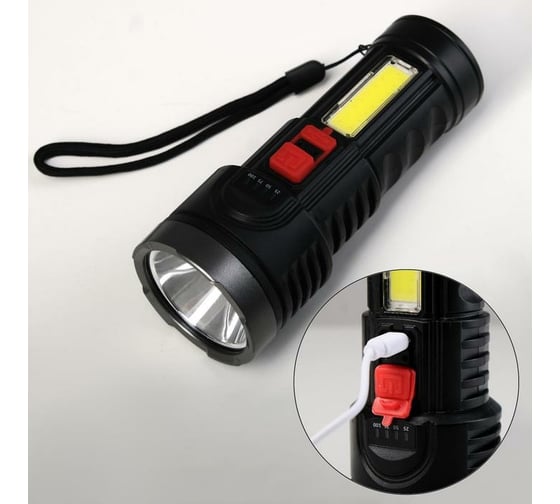 Аккумуляторный ручной фонарь СИМАЛЕНД 1.5 и 3 Вт, 1200 мАч, USB, COB, 4 режима 6117055