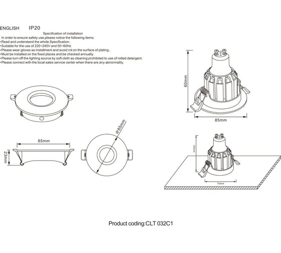Встраиваемый светильник Crystal lux CLT 032C1 BL