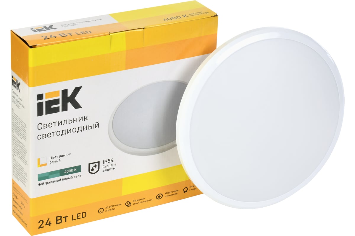 Светильник IEK LED ДПБ 3005 24Вт, IP54, 4000K, круг, белый LDPB0-3005 ...