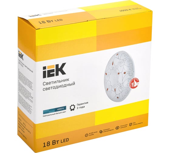 Светильник IEK LED ДПБ 2004 18Вт, IP20, 4000К, круг, белый LDPB0-2004-18-4000-K01