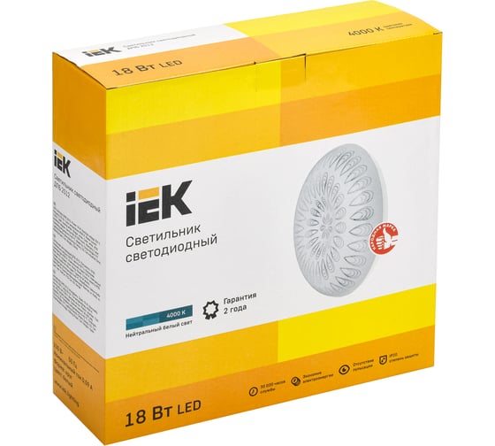 Светильник IEK LED ДПБ 2012 18Вт, IP20, 4000К, круг, белый LDPB0-2012-18-4000-K01