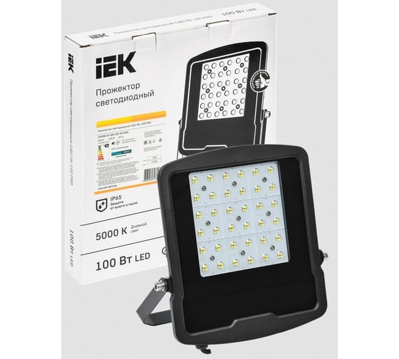 Прожектор IEK LED СДО 08-100 PRO 120град 5000К IP65 черный LPDO8-01-100-120-50-K02