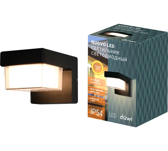 Настенный накладной светильник duwi Nuovo LED, 5Вт, 3000К, IP54, 100х100х150мм, литой алюминий, черный 24351 9 1
