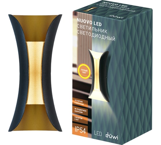Настенный накладной светильник duwi Nuovo LED, 6Вт, 3000К, IP54, 150х70х60мм, алюминий/стекло, черный/золото 24339 7 1