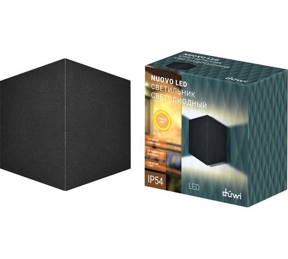 Настенный накладной светильник duwi Nuovo LED, 10Вт, 3000К, IP54, 170х170х90мм, литой алюминий, черный 24357 1