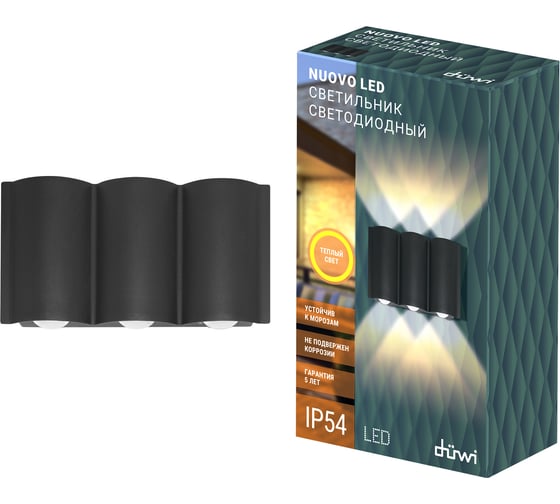 Настенный накладной светильник duwi Nuovo LED, 6Вт, 3000К, IP54, 175х46х100мм, литой алюминий, черный 24369 4 1