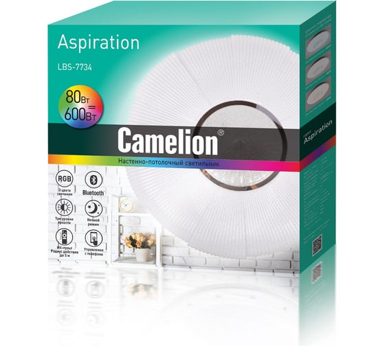 Управляемый светильник Camelion LBS-7734 LED, 80 Вт., 3000-6000К, RGB, 7800лм, пульт 14528