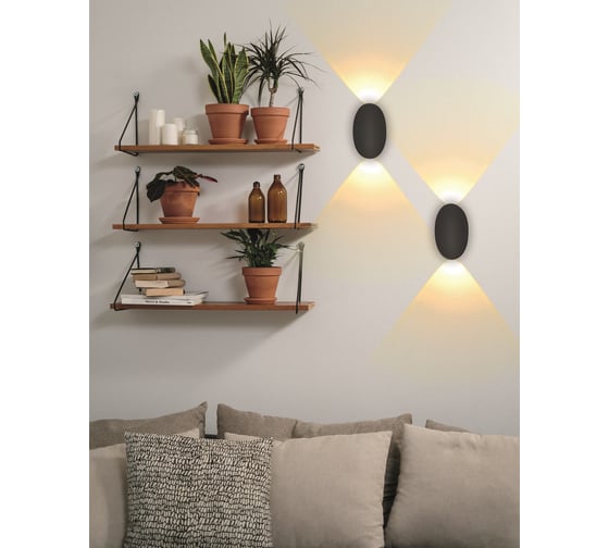 Настенный накладной светильник duwi Nuovo LED, 2 луча, 2Вт, 3000К, IP54, 60х50х100мм, литой алюминий, черный 24359 5