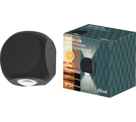 Настенный накладной светильник duwi Nuovo LED, 2Вт, 3000К, IP54, 90х85х55мм, литой алюминий, черный 24371 7 1