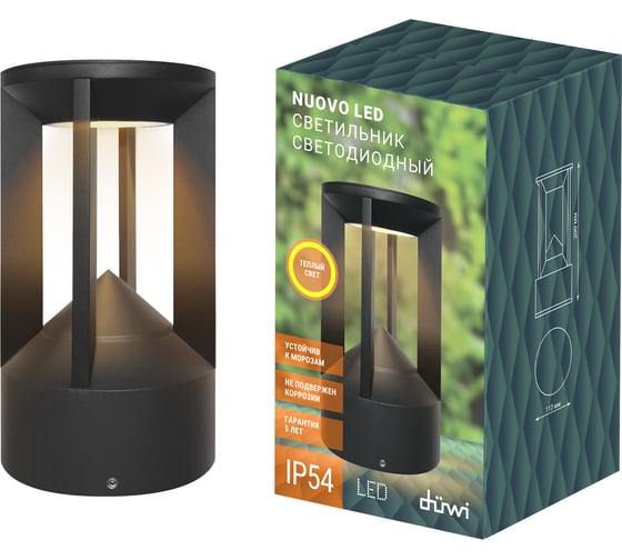 Садово-парковый светильник столб duwi Nuovo LED, 7Вт, 3000К, IP54, 110х110х200мм, литой алюминий, черный, 24391 5