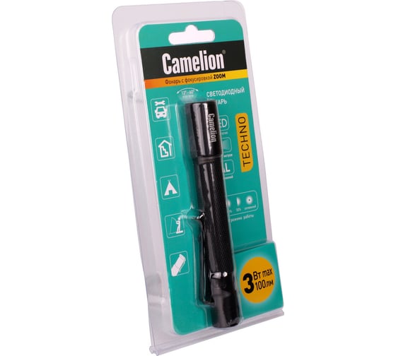 Фонарь Camelion LED51533 черный, LED XPE, ZOOM, 3 режима 2XLR03, алюминий, откр. блистер 14535