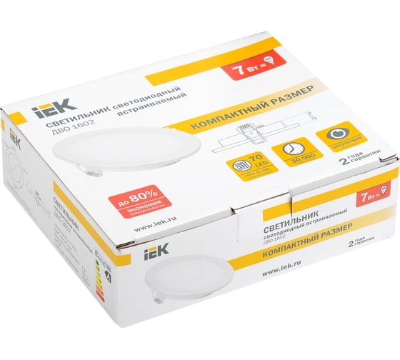 Светильник IEK ДВО 1602 белый, круг, LED, 7Вт, 4000, IP20, LDVO0-1602-1-7-K01