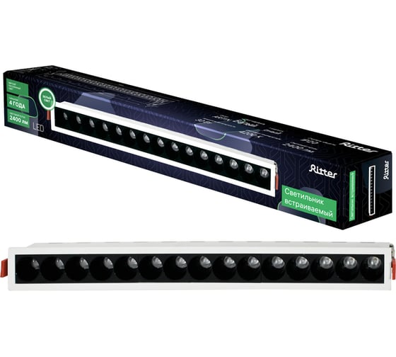 Встраиваемый светодиодный светильник RITTER Artin LED 30Вт, 2400Лм, 4200К, 414х45х55мм, алюминий, прямоугольный, белый 59998 2 1