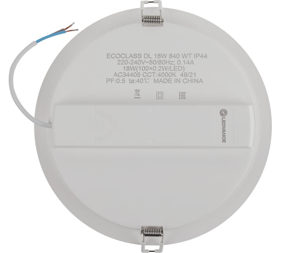 Светодиодный светильник даунлайт LEDVANCE ECOCLASS DL 18W 840 WT IP44 10x1RETRU LEDV 4058075656697