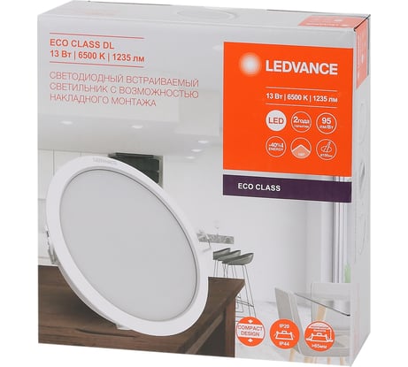 Светодиодный светильник даунлайт LEDVANCE ECOCLASS DL 13W 865 WT IP44 10x1RETRU LEDV 4058075656673