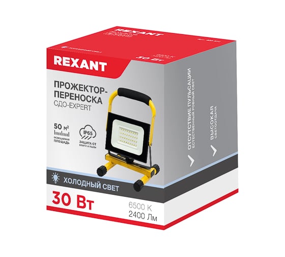 Прожектор с переноской REXANT EXPERT 30 Вт 2400 Лм 6500 K шнур с вилкой 0,5 м 605-021