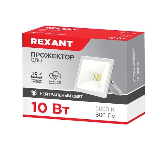 Светодиодный прожектор REXANT LED 10 Вт 800 Лм 5000 K белый корпус 605-023