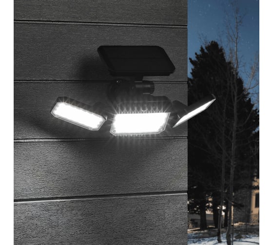 Светодиодный светильник с датчиком движения и освещения duwi Solar LED на солнечных батареях, 14Вт, 6500К, 850Лм, IP54, 3 режима, цвет черный 25028 9