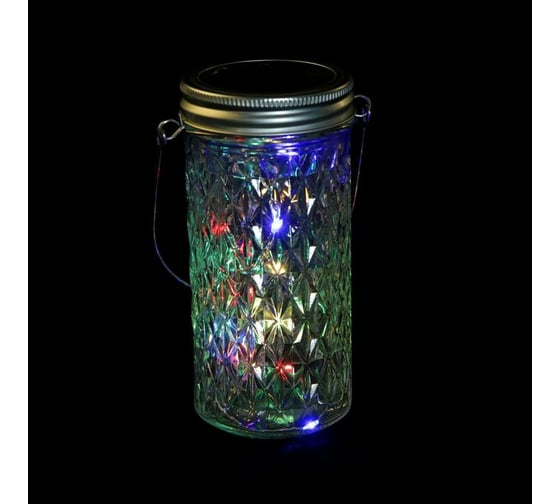 Светодиодный светильник-банка "Граненая" LUAZON на солнечной батарее 20 LED, с подвесом, МУЛЬТИ 4845789