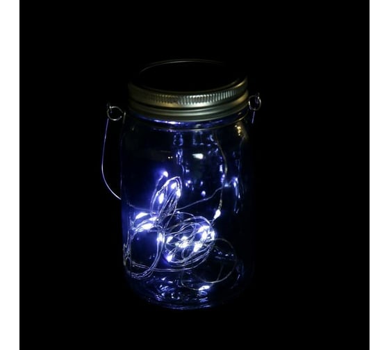 Светодиодный светильник-банка "Прозрачная" LUAZON на солнечной батарее 20 LED, с подвесом, БЕЛЫЙ 4845796