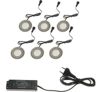 Набор сверхплоских врезных светильников LUAZON 6 шт, IP66, 0.5 Вт/шт, 12 В, БЕЛЫЕ, форма круг 4789079