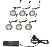 Набор сверхплоских врезных светильников LUAZON 6 шт, IP66, 0.5 Вт/шт, 12 В, ЗЕЛЕНЫЕ, форма круг 4789077