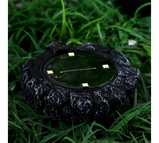 Садовый фонарь на солнечной батарее LUAZON "Камень-гранит", h=3,5 см, d=12 см, 4 led, пластик 4590940