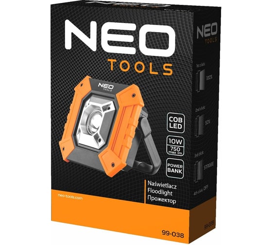 Аккумуляторный прожектор NEO Tools 750 лм, Power Bank, COB, 3xAA/2хLi-Ion, IP20 99-038