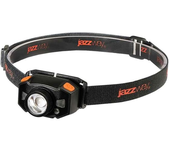 Аккумуляторный налобный фонарь Jazzway  AccuH1-L5WZ-og zoom LED 5Вт + 2хRED SMD IP54 5 режимов: 100проц. 180лм 3.5ч/50проц. 110лм 5.5ч/30проц. 65лм 15ч/красн. 28ч/мигающ. красн. 12ч аккум. 0.8А.ч управл. жестами черн./оранж. 5036611 1