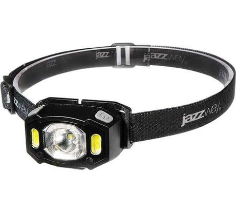 Аккумуляторный налобный фонарь Jazzway  AccuH3-L5W-bk LED 5Вт + 2хRED SMD IP54 5 режимов: 100проц. 180лм 3.5ч/50проц. 110лм 5.5ч/30проц. 65лм 15ч/красн. 28ч/мигающ. красн. 12ч аккум. управл. жестами черн. 5036703