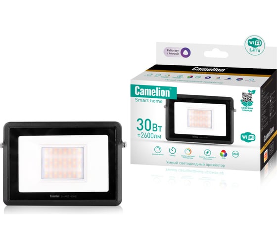 Умный светодиодный прожектор Camelion Smart Home LFL/SH-30/RGBСW/WIFI LED SMD 30Вт RGB+DIM+CW 220В WiFi 14744