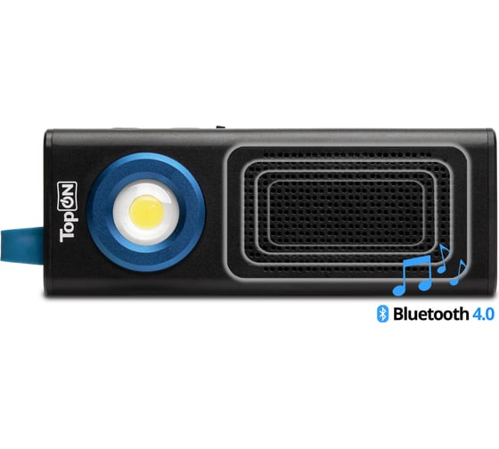Аккумуляторный фонарь TopOn LED 5 Вт 500 лм 3.7 B 2 Ач 7.4 Втч Bluetooth колонка, дополнительный фонарь, магнитное крепление, петелька TOP-MX05BT