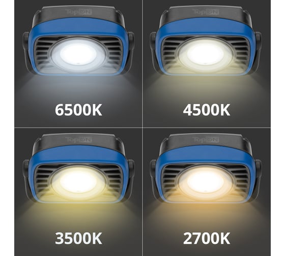 Аккумуляторный фонарь TopOn LED 15 Вт 1500 лм 3.7 B 8 Ач 29.6 Втч регулировка яркости и температуры, крепление под штатив, магнит, крючки TOP-MX15CT
