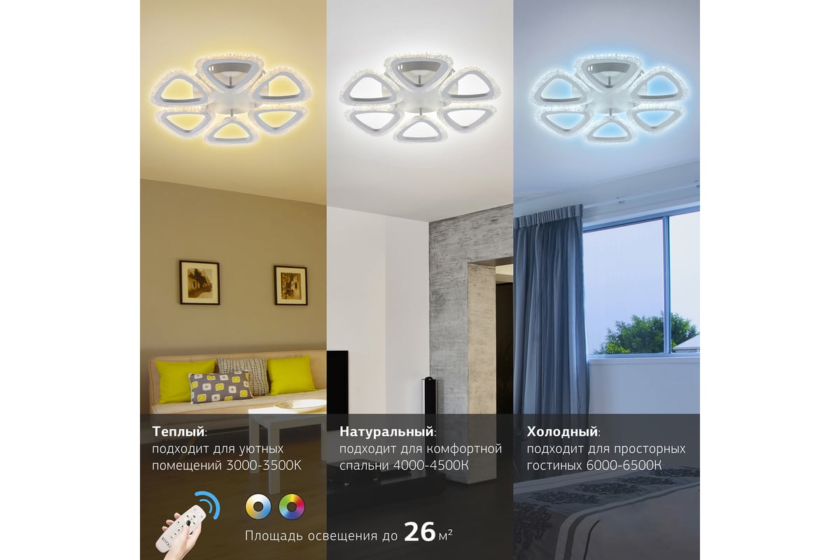 Потолочный светодиодный светильник Rivoli Alicia 6093-106 с пультом 96 Вт  3000К-6000К LED модерн, Б0052652