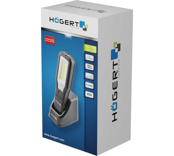 Светодиодный фонарь с базой HOEGERT TECHNIK 550 люмен, магнит, USB HT1E408