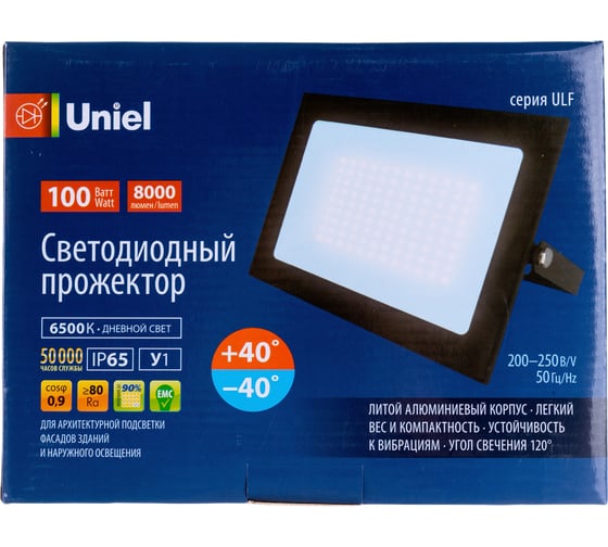 Светодиодный прожектор Uniel ULF-F21-100W/6500K IP65 200-250В BLACK UL-00007367