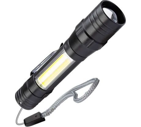 Ручной аккумуляторный фонарь КОСМОС 1Вт LED+5ВтCOB/линза/зум/Li-ion 18650 1000mAh/ABS-пластик/USB-шнур, KOS113Lit