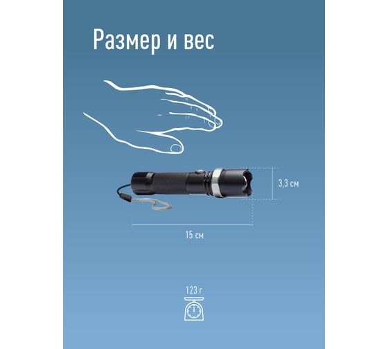 Ручной аккумуляторный фонарь КОСМОС 3Вт LED, линза, зум, Li-ion18650 1200mAh, анодированный алюминий, USB-шнур KOS112Lit