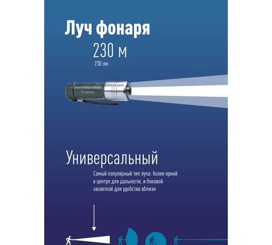 Ручной фонарь КОСМОС 3Вт LED/3xAAА/корпус алюминий, PC-ABS/ремешок ручной, KOS110B