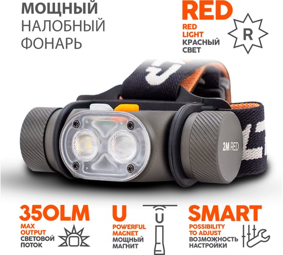 Налобный фонарь ЯРКИЙ ЛУЧ YLP PANDA 2M-RED Sams.LH351D max.350лм +RED 3+3 режима, магнит, под аккумулятор 18650 4606400011330