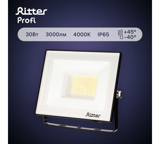 Светодиодный прожектор RITTER серия PROFI 230В 30 Вт 4000К 3000Лм IP65 черный 53416 1