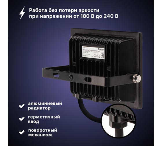 Светодиодный прожектор RITTER серия PROFI 230В 30 Вт 6500К 3000Лм IP65 черный 53407 9